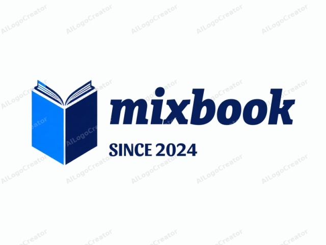 The logo is a stylized, minimalist design featuring a simplified book icon. The logo is predominantly white with a dark blue and bright blue color scheme. The book's pages are oriented vertically, and the cover is flat, suggesting an open book.