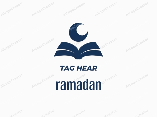 The logo is a simple, minimalist graphic designed in a modern style. The primary colors used are deep navy blue and white. The image depicts a stylized book with an open cover, positioned horizontally at the center. At the top of the book