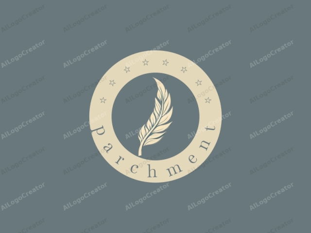 a stylized feather. This minimalist design features a single feather in a smooth, elegant manner against a muted, dark gray background. The feather is depicted in a light beige color, creating a subtle contrast that enhances its visual impact. The feather,