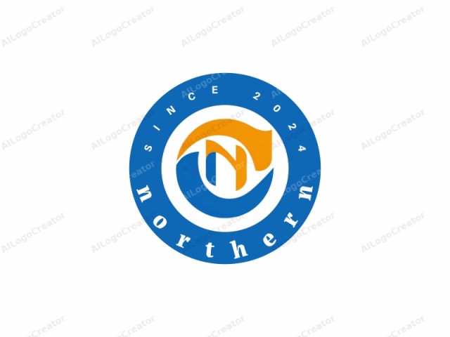 This logo image is a digitally created graphic featuring a stylized, abstract design. The logo is primarily composed of three vibrant colors: white, blue, and orange. The central symbol is a stylized letter "N" formed by a combination of