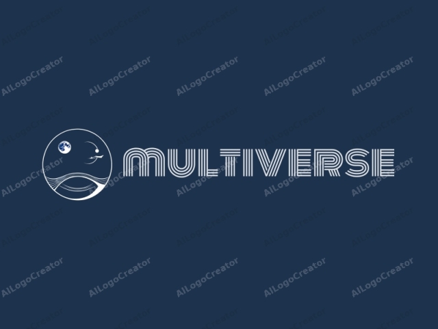 in a minimalist style. This logo is a circular design with a dark navy blue background. Inside the circle, there are three primary white elements. At the top left, there is a full moon depicted in a simplified, abstract form, resembling a styl