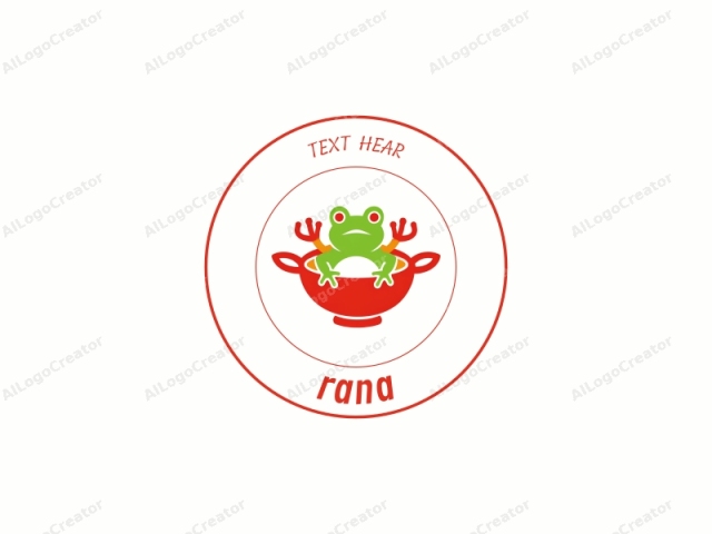 The image is a simple digital illustration featuring a cartoon frog. The frog is depicted in a green, smooth texture, with large, rounded eyes and a slightly downturned mouth. The frog's legs are stretched forward, each ending with three red,