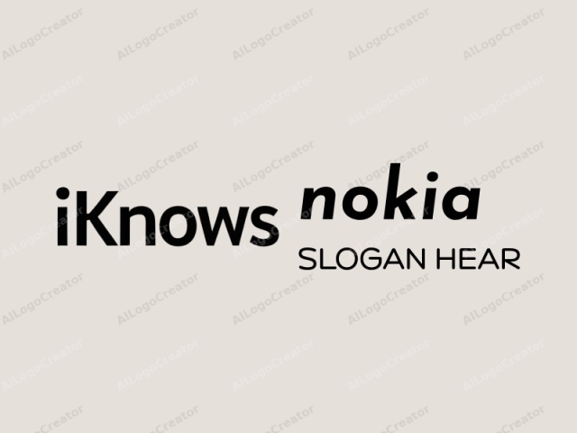 これは、シンプルなライトベージュの背景に、太字のブラックサンセリフフォントで「iKNOws」という単語を特徴とするミニマリストでテキストベースのロゴです。フォントはクリーンでモダンで、シンプルな幾何学的スタイルで、簡単に認識できます。