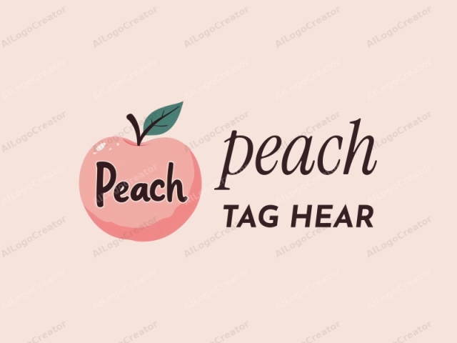 This image features a stylized logo for the word "peach" with a minimalist, modern aesthetic. The focal point is a large, rounded shape in a soft, pastel pink hue, reminiscent of the fruit. The shape is smooth and