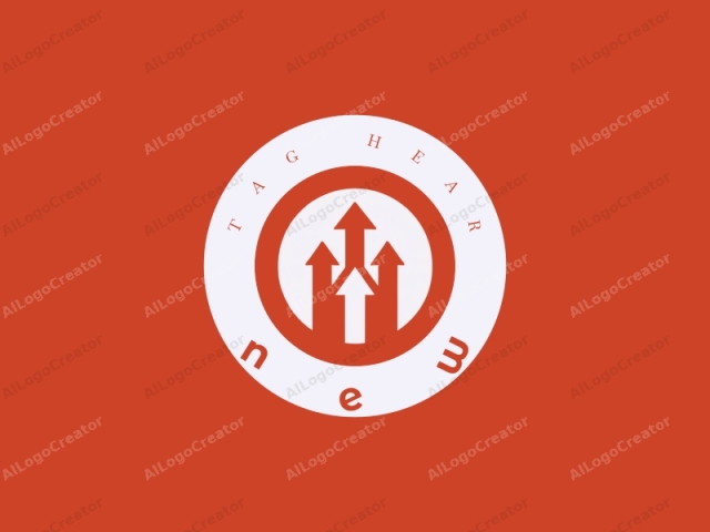 The image is a minimalist graphic designed in a flat, digital style. It features a bright orange background that dominates the entire composition. In the center, there is a white, circular emblem. Within this emblem, three bold, red arrows point upward