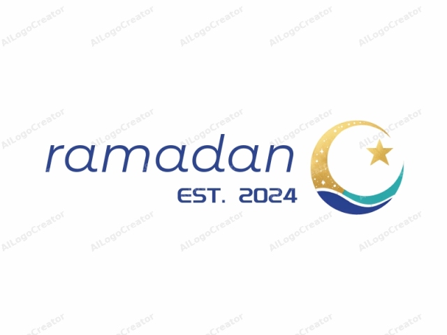 This logo features a stylized, modern design with a celestial theme. The primary image is a gold crescent moon, positioned vertically at the top left, with a star at its tip pointing upward. The star is outlined in a bold, thick