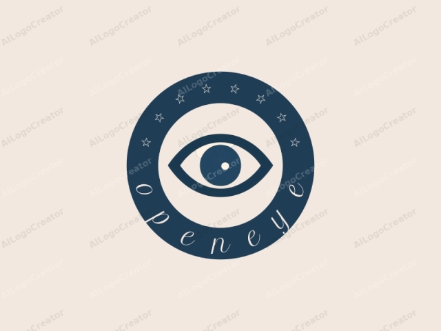 Esta es una imagen de logo digital minimalista, que presenta un ojo humano estilizado y simplificado, representado en un color azul oscuro sobre un fondo beige claro. El ícono del ojo está centrado en la imagen. El iris se representa como un círculo oscuro, y