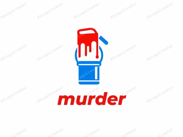 The image is a minimalist, vector-style graphic. It features a bucket filled with paint, depicted using bold, solid colors. The bucket is blue and sits centrally on a white background. The paint in the bucket is red and drips downward in