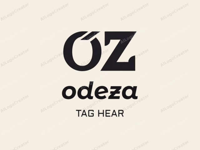 この画像は、ボールドでサンセリフフォントの「OZ」という文字を特徴とするミニマリストロゴです。文字はシャープでクリーンなラインとモノクロカラースキームを活用した、洗練されたモダンスタイルで表現されています。文字は