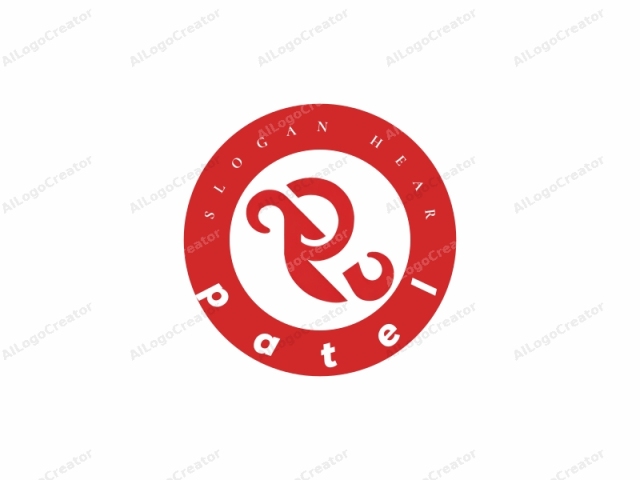 The logo is a minimalist, abstract design composed primarily of bold, bright red shapes on a stark white background. The primary elements are two interlocking, curved lines that form the shape of a stylized letter "P" with an additional, flowing