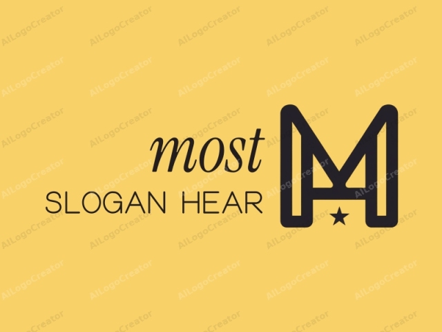 The image is a minimalist logo featuring bold, black, capital letter "M" with a star underneath, centered against a solid, mustard-yellow background. The "M" is symmetrical and composed of thick, straight lines, giving it a sharp