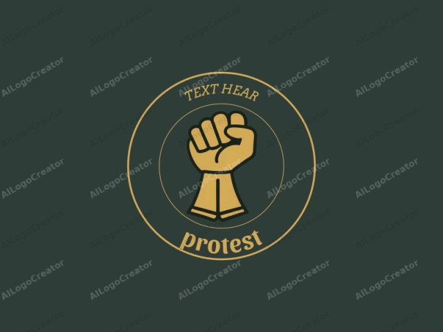 in a minimalistic, digital art style. This logo image is a simplified, flat design featuring a stylized, raised fist in the center. The fist is drawn in a bold, thick, black outline, set against a solid dark green background.