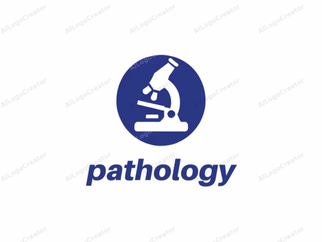 This is a simple, minimalist logo design featuring a blue circle with a white silhouette of a laboratory microscope. The circular blue background contrasts sharply with the white figure, creating a clear and eye-catching visual. The microscope is positioned centrally within the circle and