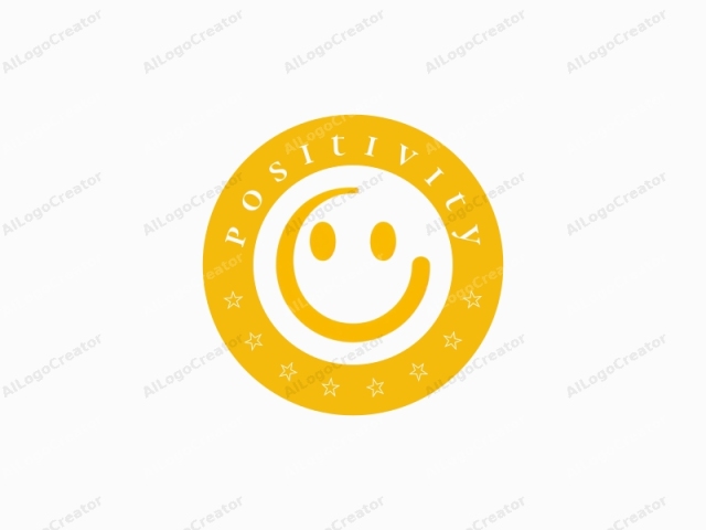 das ein einfaches, minimalistisches Design aufweist. Dieses Logo ist ein einzelnes, kühnes gelbes Smiley-Gesicht, das vor einem schlichten weißen Hintergrund zentriert ist. Das Smiley-Gesicht besteht aus drei Hauptelementen: einem gebogenen, offenen Lächeln, das sich von links erstreckt