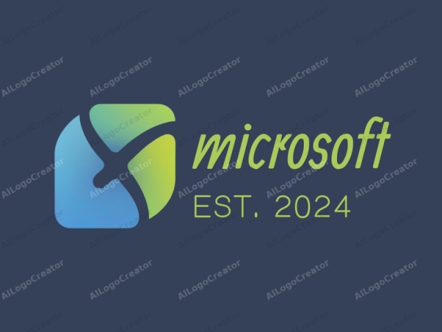 The image is a digital logo set against a gradient dark blue background that fades from dark navy at the top to a lighter, almost black hue at the bottom. The central focus is a stylized, abstract symbol composed of smooth, flowing lines and