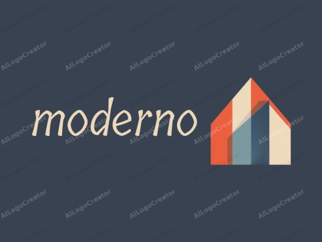 The logo, rendered in a minimalist style, depicts a stylized, geometric representation of a house. The central structure comprises four primary colors: a striking red, an off-white, a deep blue, and a muted green. Each color forms distinct