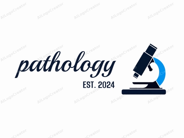 emphasizing its simplicity and clear visual communication. This logo is a minimalist graphic representation of a microscope. The image is in black and blue with a clean, uncluttered design, making it easy to recognize and interpret. The black portion of the