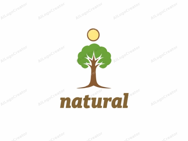 der einen stilisierten Baum vor einem weißen Hintergrund zeigt. Das Logo besteht aus einem vereinfachten Baum mit einem braunen Stamm, einer grünen Krone und einem kleinen Sonnensymbol, das über seiner Mitte positioniert ist. Die Krone des Baumes ist ein lebhaftes Grün, und die Äste