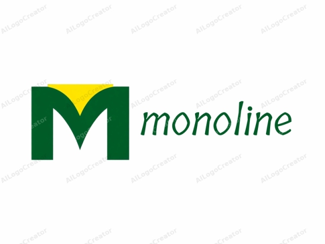 Este es un logotipo que presenta la letra "M" prominentemente centrada sobre un fondo blanco. La letra está diseñada en una fuente sans-serif audaz y de corte limpio, con su mitad superior en un tono verde vivo. La mitad inferior de la letra es