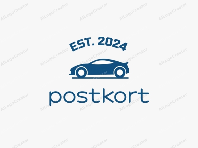 in einem minimalistischen, abstrakten Stil. Dieses Logo-Bild ist eine vereinfachte, minimalistisch blaue Silhouette eines Sportwagens vor einem einfachen weißen Hintergrund. Der Sportwagen ist in einer Seitenansicht dargestellt, wobei seine linke vordere Ecke leicht zum Betrachter geneigt ist.