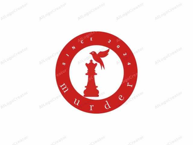 The logo is a minimalist, stylized design featuring a red silhouette of a chess queen, positioned vertically, on a white background. To the right of the chess piece, there is a red bird with outstretched wings, also rendered in silhouette