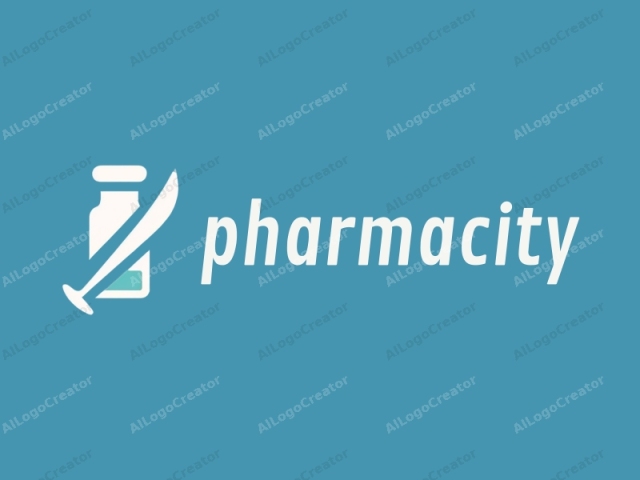 This logo features a minimalist design set against a solid blue background. At the center of the image, a white, stylized depiction of a glass vial is placed. The vial is simple and cylindrical, with a white cap at the top