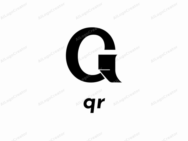 ภาพโลโก้เป็นตัวอักษร "Q" สีดำที่ออกแบบอย่างมีสไตล์บนพื้นหลังสีขาวเรียบ ตัวอักษร "Q" ถูกวาดด้วยแบบอักษร sans-serif หนา ซึ่งให้ความรู้สึกทันสมัยและเรียบง่าย ตัวอักษร "Q" มี