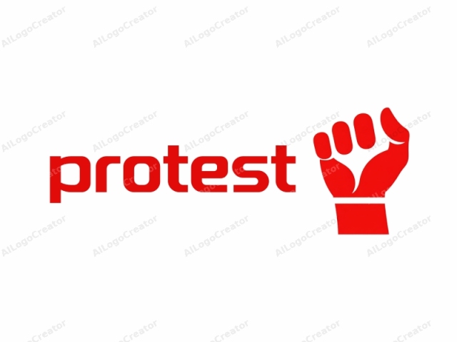 a clenched fist, a common symbol associated with strength and unity. The image is a digital graphic, with a vivid red color filling the entire fist, standing out starkly against a plain white background. The fist is depicted in a simple,