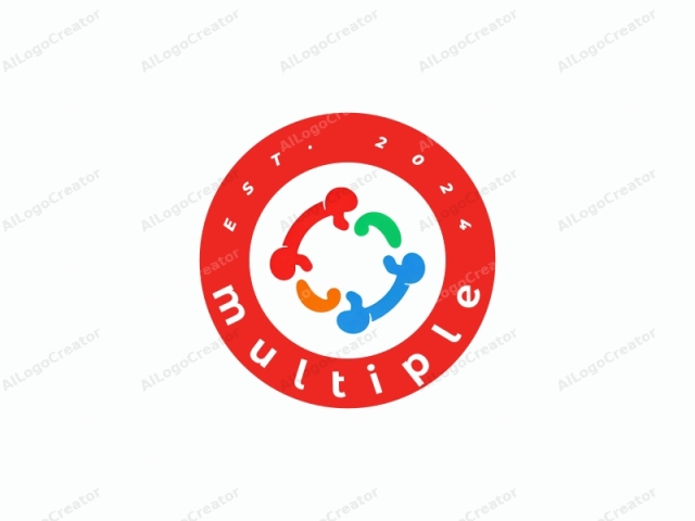 This is a digital graphic representation of a logo featuring four interconnected, simplified human figures. Each figure is depicted in a bright and bold color: red, green, blue, and orange. The figures are stylized with rounded shapes and smooth edges,