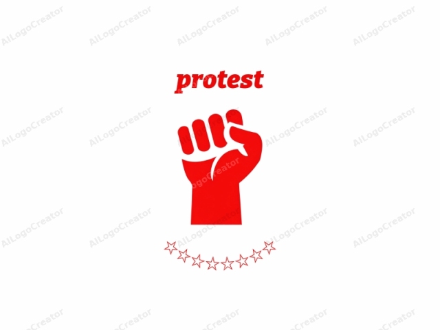 This logo image is a bold, graphic illustration featuring a raised fist. The fist, positioned centrally, fills the majority of the frame, with its fingers clenched tightly. The entire image is rendered in a vivid red, giving it a powerful and