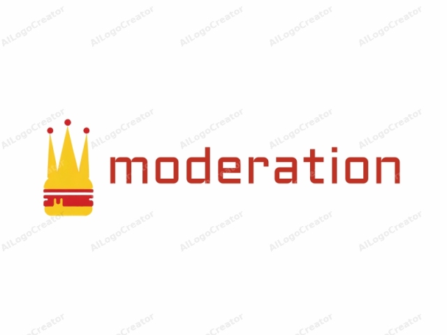 This image is a simple yet striking logo illustration in a minimalistic design style. The logo features a stylized, yellow crown with three small, rounded red tips at its top, symbolizing regal status. Positioned centrally, the crown rests atop