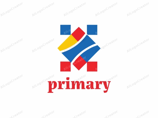 which is a stylized abstract design with a minimalistic, geometric approach. This logo features a central, diamond-shaped figure with sharp angles, divided into four quadrants. The diamond’s top left and bottom right quadrants are vibrant blue, while