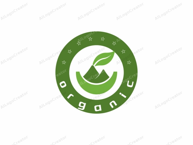 The image is a minimalist logo design, created with a flat, digital art style. It features two stylized, conical mountain peaks, depicted in shades of green, which occupy the central portion of the design. Each mountain peak has a smooth