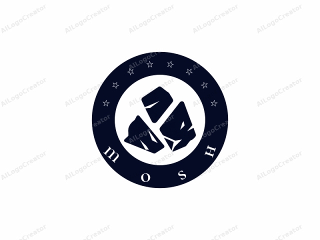 This is a simple, minimalist logo featuring three irregularly shaped, dark blue to black rocks set against a plain white background. Each rock is distinct and angular, with jagged edges and sharp lines that give them a rough, textured appearance. The