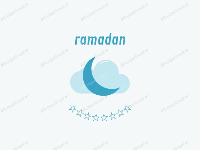 The image is a minimalist digital graphic featuring a simple, stylized moon and cloud. The moon, depicted as a crescent with its right side curved, is located centrally within the cloud. The cloud itself is a soft blue color, resembling a