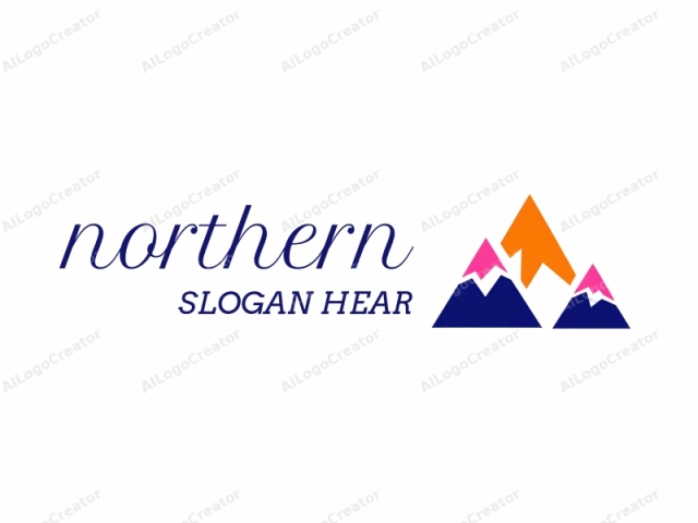 featuring geometric shapes in a minimalist style. The image comprises three triangular peaks set against a white background. The peaks vary in color: the two smaller peaks on the left are dark blue, while the central peak, larger than the others, is vivid orange