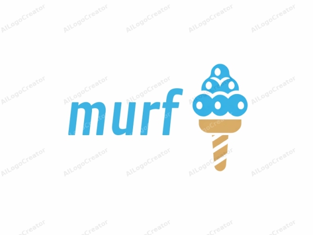 This is a minimalist, digital logo illustration of a blue ice cream cone. The ice cream is depicted as three spherical scoops piled one atop the other, with additional smaller blue spheres randomly distributed across the tops. The ice cream is held by a