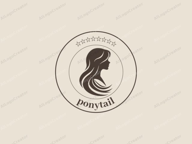 This is a minimalist logo image of a stylized silhouette of a woman's profile in dark brown. The woman's face is shown in a side view with her head slightly tilted to the right. Her hair, cascading down her back and shoulders