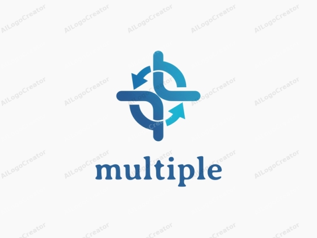 This is a logo design featuring an abstract, stylized graphic with a clean, modern aesthetic. The main subject is a blue, four-looped shape resembling a compass or a stylized arrow, set against a white background. Each loop is connected