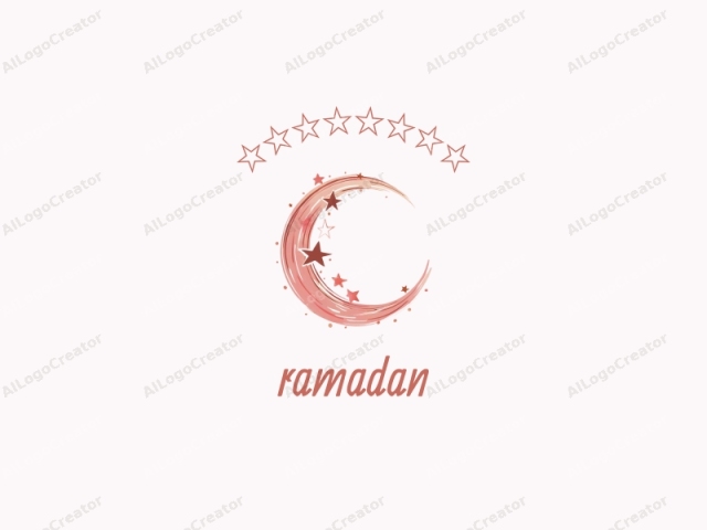 This image is a minimalist, stylized logo featuring a graceful crescent moon rendered in a soft, gradient pinkish-red hue. The moon's curved shape is fluid and smooth, with brush-like strokes adding a dynamic and whimsical touch. Surround