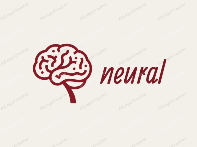 El logotipo presenta una ilustración simplificada y monocromática de un cerebro humano en vista de perfil, representado en un color granate profundo sobre un fondo beige claro. El cerebro se muestra como una serie de líneas onduladas entrelazadas, simbolizando la