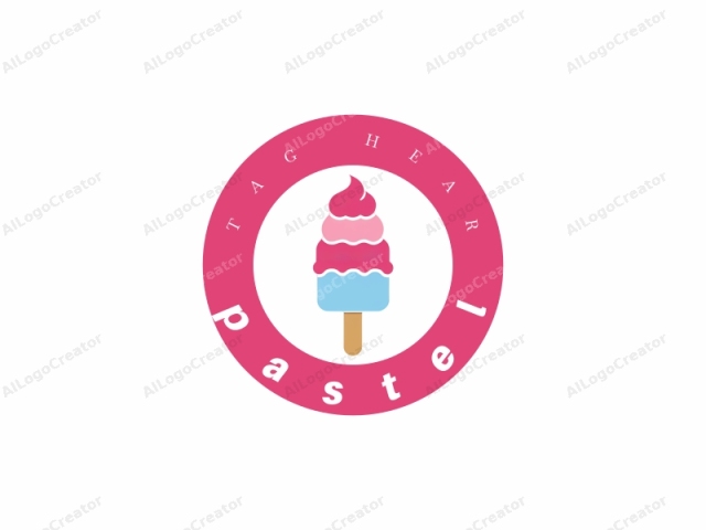 This logo image is a minimalist, flat design drawing of an ice cream cone. The ice cream cone consists of three distinct layers of ice cream, each layer having a different color. The bottom layer is light blue, followed by a middle layer of