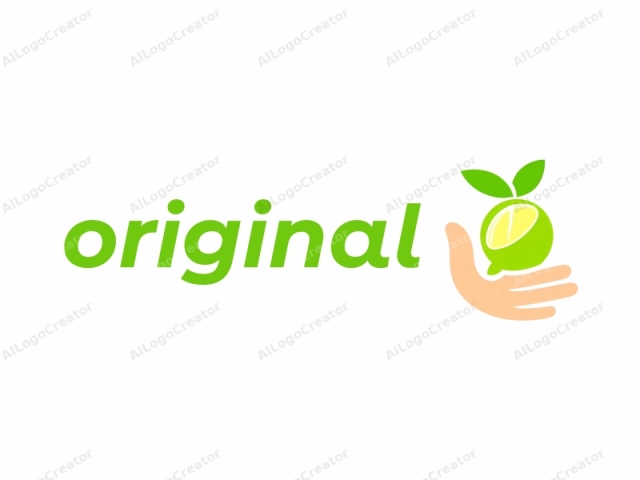 This is a digital illustration depicting a stylized, abstract hand cupping a lime. The illustration uses a minimalist, flat design style with clean lines and bright colors. The hand is rendered in a soft, pastel shade of yellowish beige,