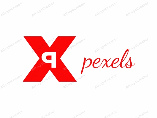 ในสไตล์กราฟิกเวกเตอร์ โลโก้มีตัวอักษร "X" ตัวใหญ่ สีแดงเข้ม อยู่ตรงกลางบนพื้นหลังสีขาวสด ตัวอักษร "X" มีความแม่นยำทางเรขาคณิตและสมมาตร มีขอบที่คมชัดและเรียบร้อย