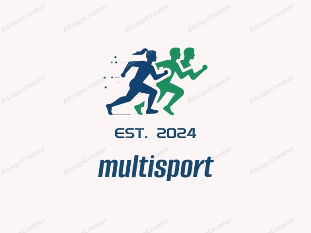 featuring two stylized human figures in motion, set against a white background. The logo depicts two individuals in mid-run, representing dynamism and movement. The figures are designed in a simplistic, minimalist manner, with clean lines and solid colors. The silhouette