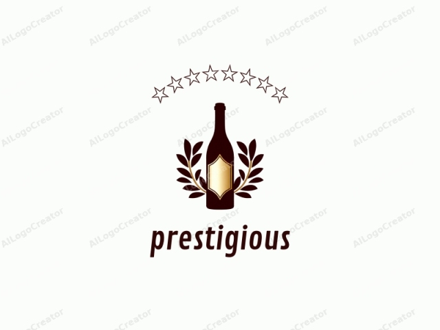 Dies ist ein minimalistisches Grafikdesign-Logo, das eine Weinflasche darstellt. Die Flasche ist zentral positioniert und in einem dunkelbraunen Farbton dargestellt, mit einem schlanken, sich verjüngenden Hals und einer abgerundeten Basis. Sie ist mit einer transparenten Flüssigkeit gefüllt, was darauf hinweist, dass die Flasche