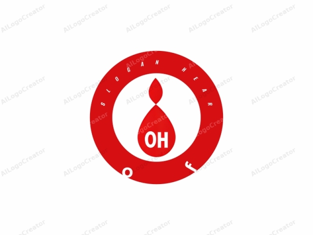 This is a simple, minimalist logo consisting of a large, red droplet shape. The droplet is stylized with a pointed tip, resembling a teardrop. In the center of the droplet, the letters "OH" are bold