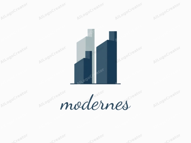 This minimalist, digital logo features two tall, modern skyscrapers set against a white background. The skyscrapers, rendered in shades of gray and dark blue, are arranged slightly askew to create a sense of dynamism and balance. Their