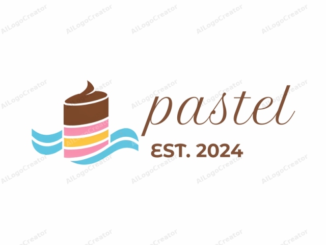 This is a simplified, minimalist logo featuring a stylized cupcake with a white swirl on top, placed against a white background. The cupcake has four distinct color layers: the top layer is a rich, dark brown, the middle layer is