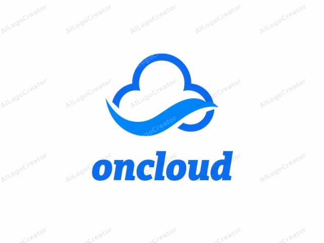 El logo es un diseño limpio y minimalista que presenta un icono de nube estilizado. La nube está representada en un azul brillante y audaz, formando un contorno suave y redondeado. Dentro de la nube, hay un diseño sutil y fluido de onda azul, sugiriendo